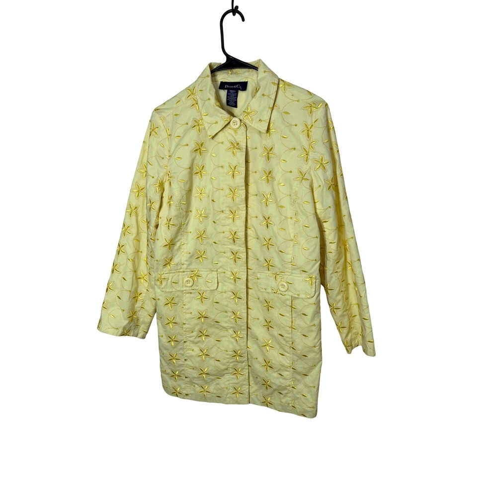 Vintage Denim & Co Womens Small Yellow Floral Embroidered Button Front Jacket